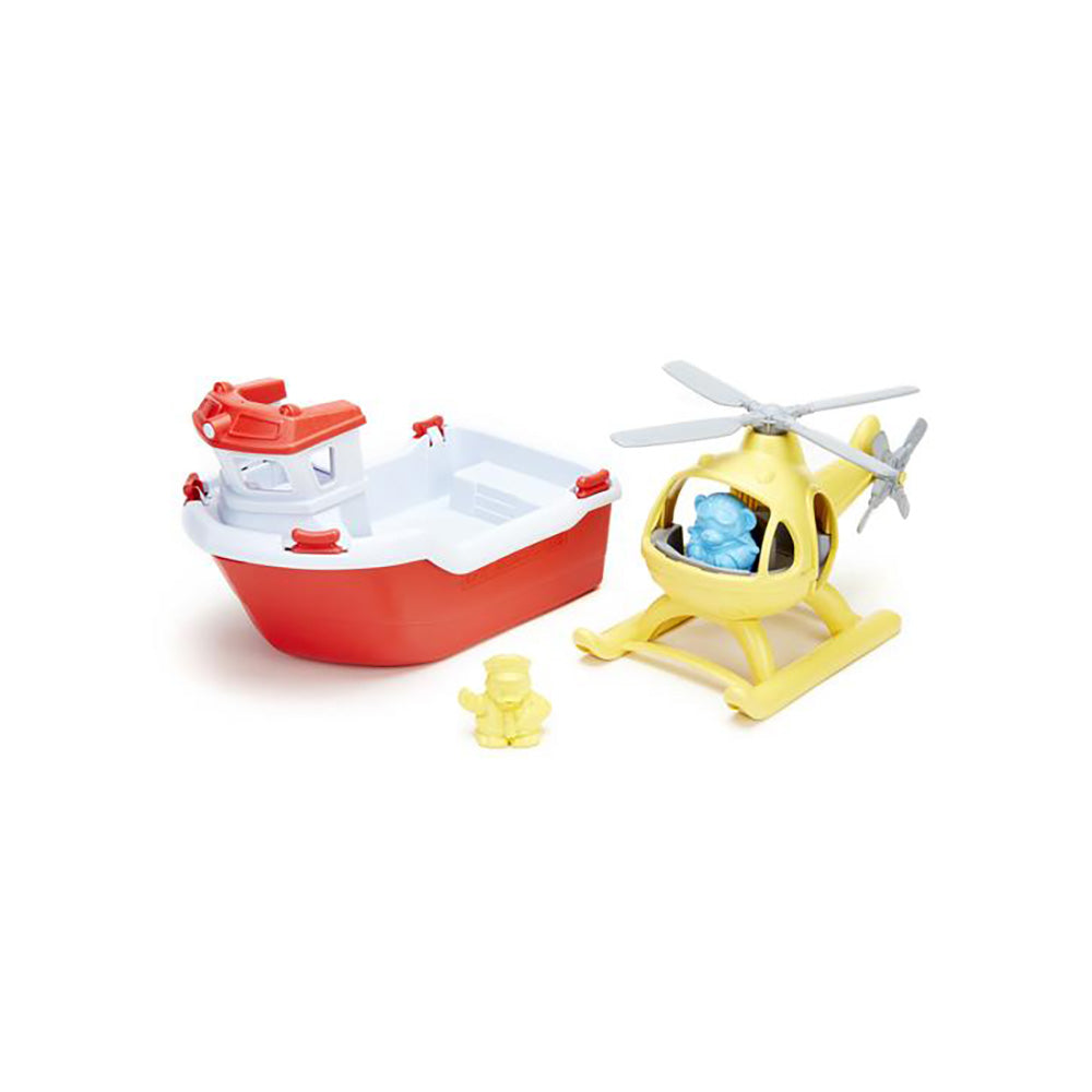 Green Toys Rescue Boat with Helicopter