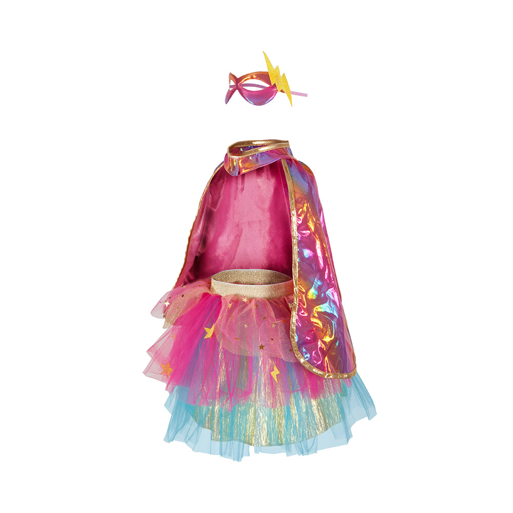 Great Pretenders Pink/Gold Super-Duper Tutu, Cape and Mask, Size 4-6