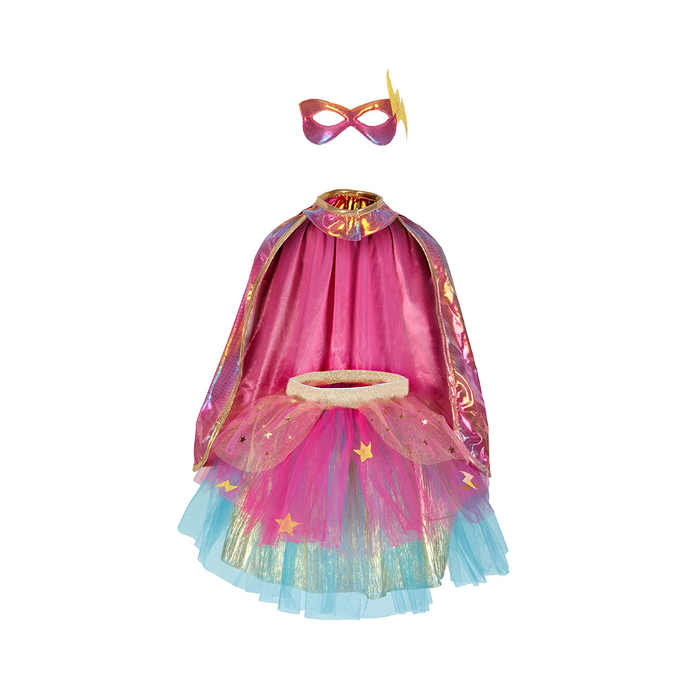 Great Pretenders Pink/Gold Super-Duper Tutu, Cape and Mask, Size 4-6