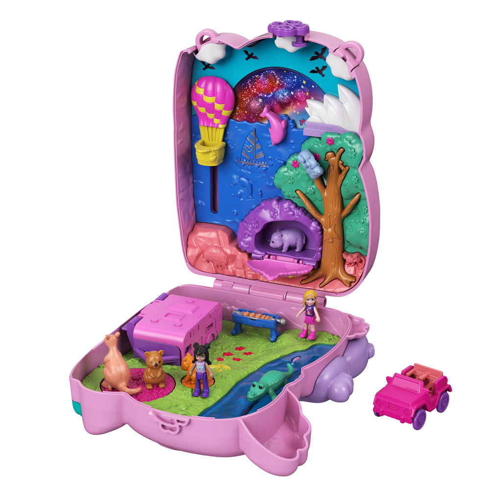 Polly Pocket Mini Toys, Wearable Purse Compact Playsets with 2 Dolls