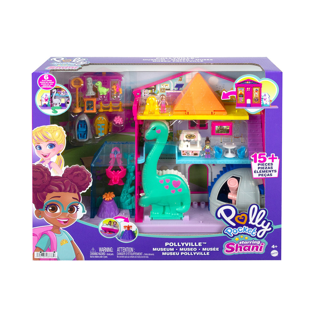 Polly Pocket Starring Shani Pollyville Museum Playset, 2 Micro Dolls, 3 Floors, 15 Accessories