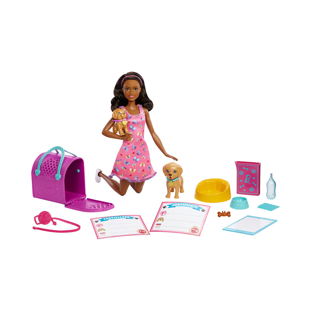 Barbie Doll And Accessories Pup Adoption Playset With Doll, 2 Puppies And Color-Change