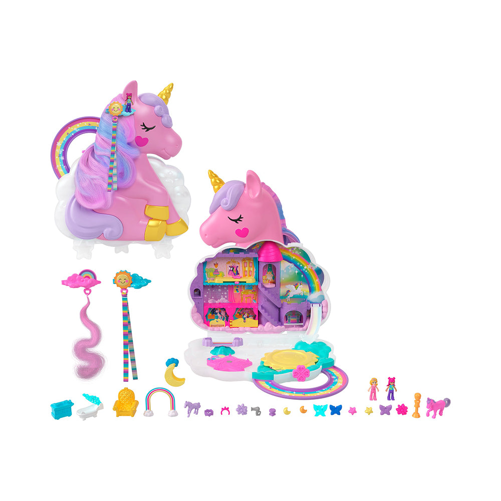 Polly Pocket Rainbow Unicorn Salon Playset With 2 Micro Dolls, Styling Head And 20+ Accessories