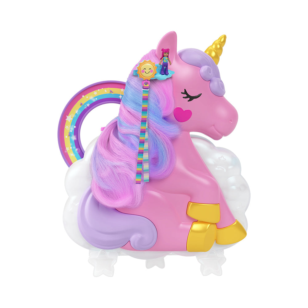 Polly Pocket Rainbow Unicorn Salon Playset With 2 Micro Dolls, Styling Head And 20+ Accessories