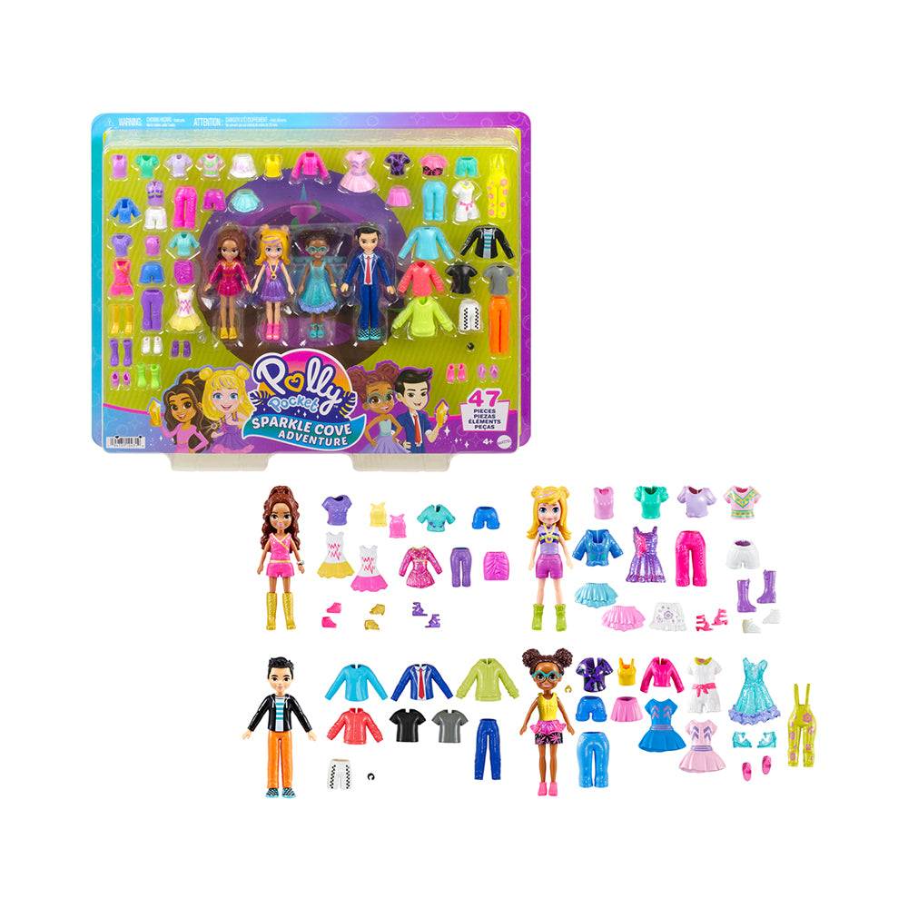 Polly Pocket Sparkle Cove Adventure Fashion Pack Playset With 4 Dolls & 45+ Total Pieces