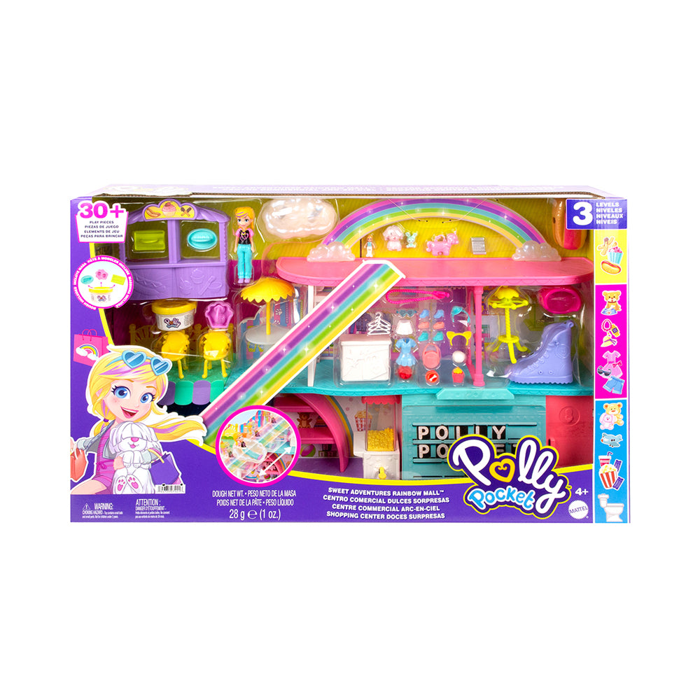 Polly Pocket Sweet Adventures Rainbow Mall, 3 Floors, 35+ Accessories