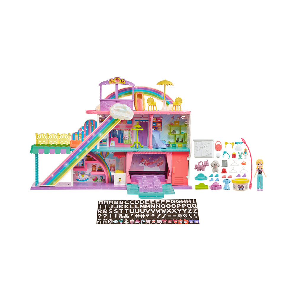 Polly Pocket Sweet Adventures Rainbow Mall, 3 Floors, 35+ Accessories