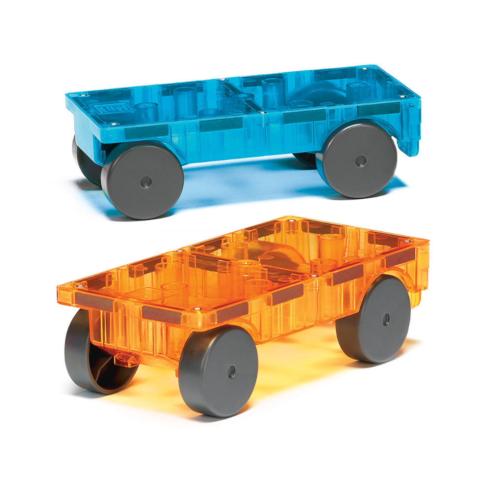 MAGNA-TILES Cars Blue & Orange Magnetic Construction Set 2-Piece Set, The ORIGINAL Magnetic Building