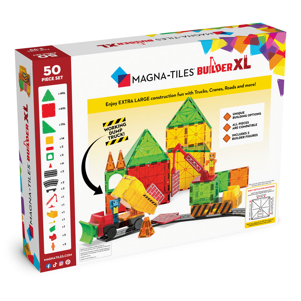 MAGNA-TILES® Builder XL 50-Piece Magnetic Construction Set, The ORIGINAL Magnetic Building Brand