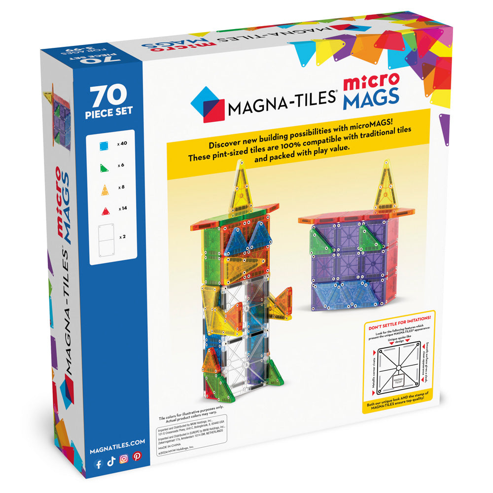 MAGNA-TILES®  microMAGS 70-Piece Deluxe Magnetic Construction Set, The ORIGINAL Magnetic Brand