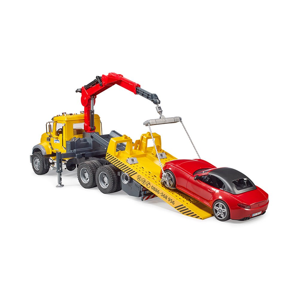 Bruder MACK Granite Tow Truck with Roadster - Mastermind Toys___227388