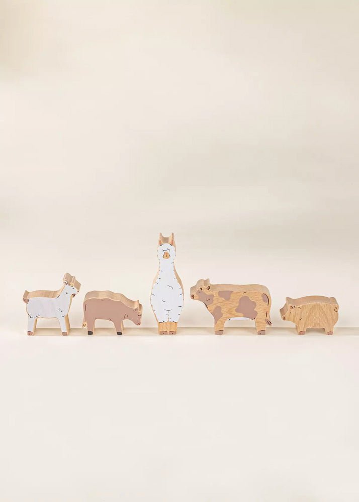 Coco Village Set of 5 Barn Animals on Wooden Plate - Mastermind Toys___233449