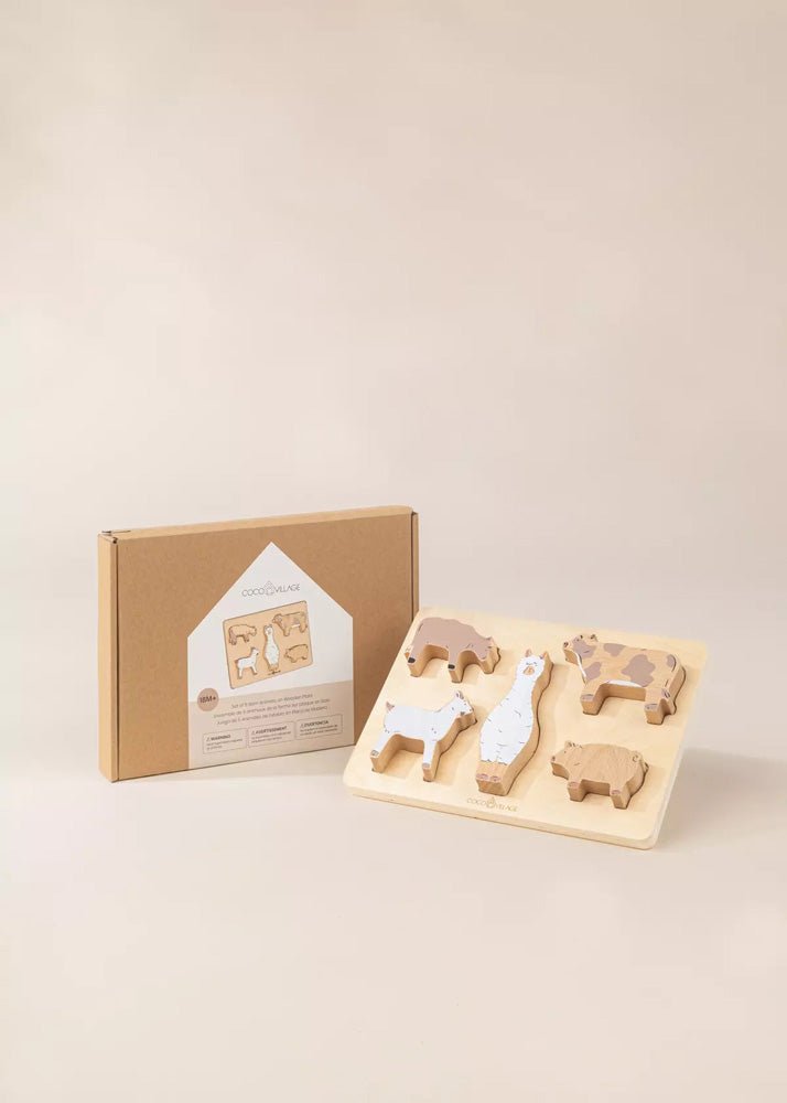 Coco Village Set of 5 Barn Animals on Wooden Plate - Mastermind Toys___233449