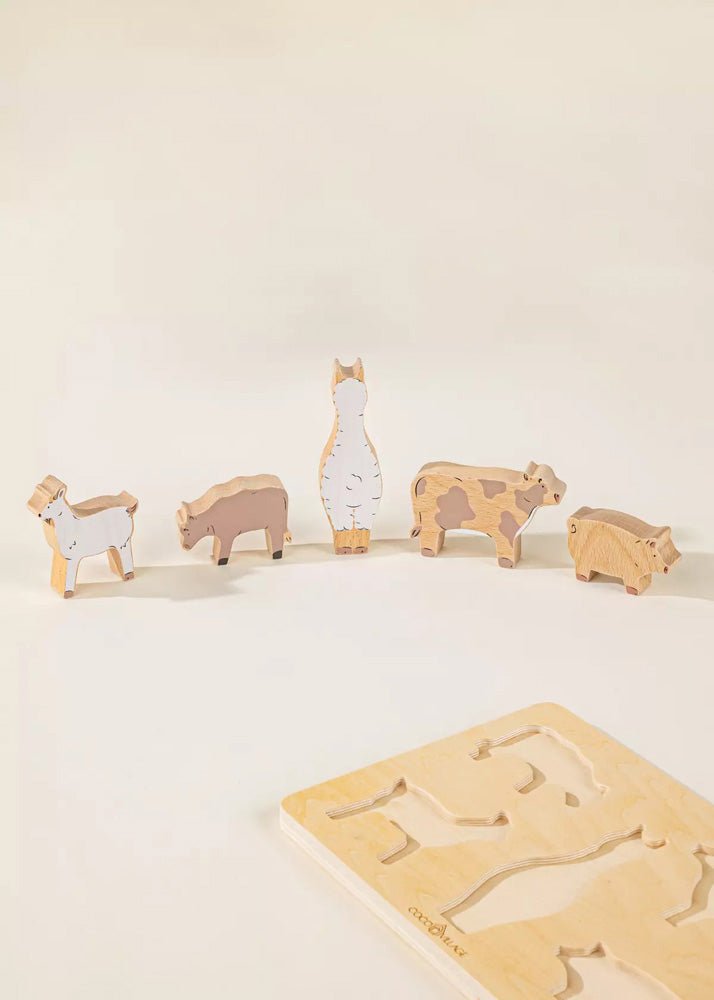 Coco Village Set of 5 Barn Animals on Wooden Plate - Mastermind Toys___233449