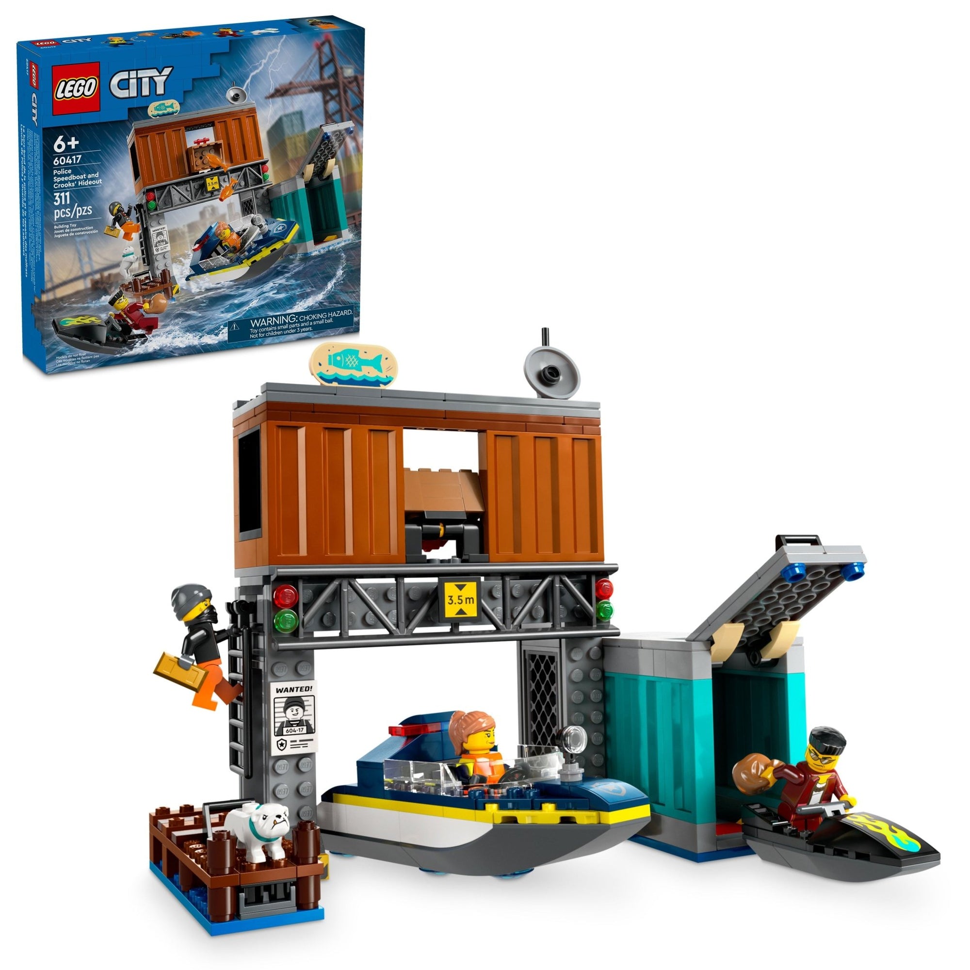 LEGO City Police Speedboat and Crooks’ Hideout Pretend Play Toy 60417 - Mastermind Toys___232584