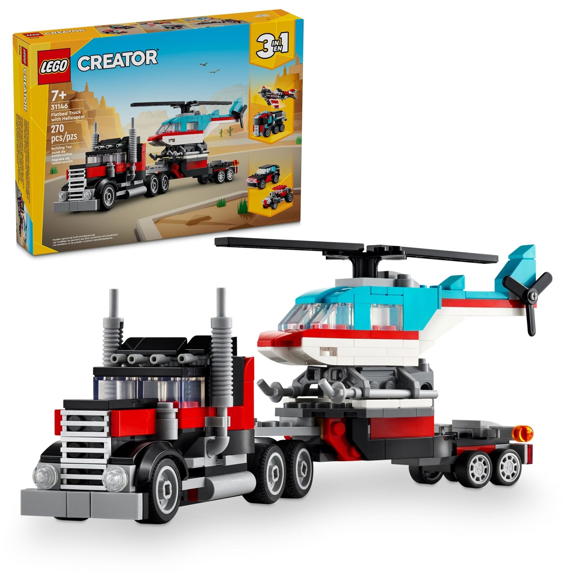 LEGO Creator 3 in 1 Flatbed Truck with Helicopter Toy 31146 - Mastermind Toys___232577