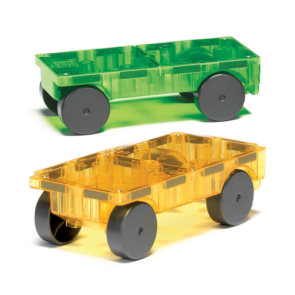 MAGNA - TILES Cars – Green & Yellow 2 - Piece Magnetic Construction Set, The ORIGINAL Magnetic Building - Mastermind Toys___220199