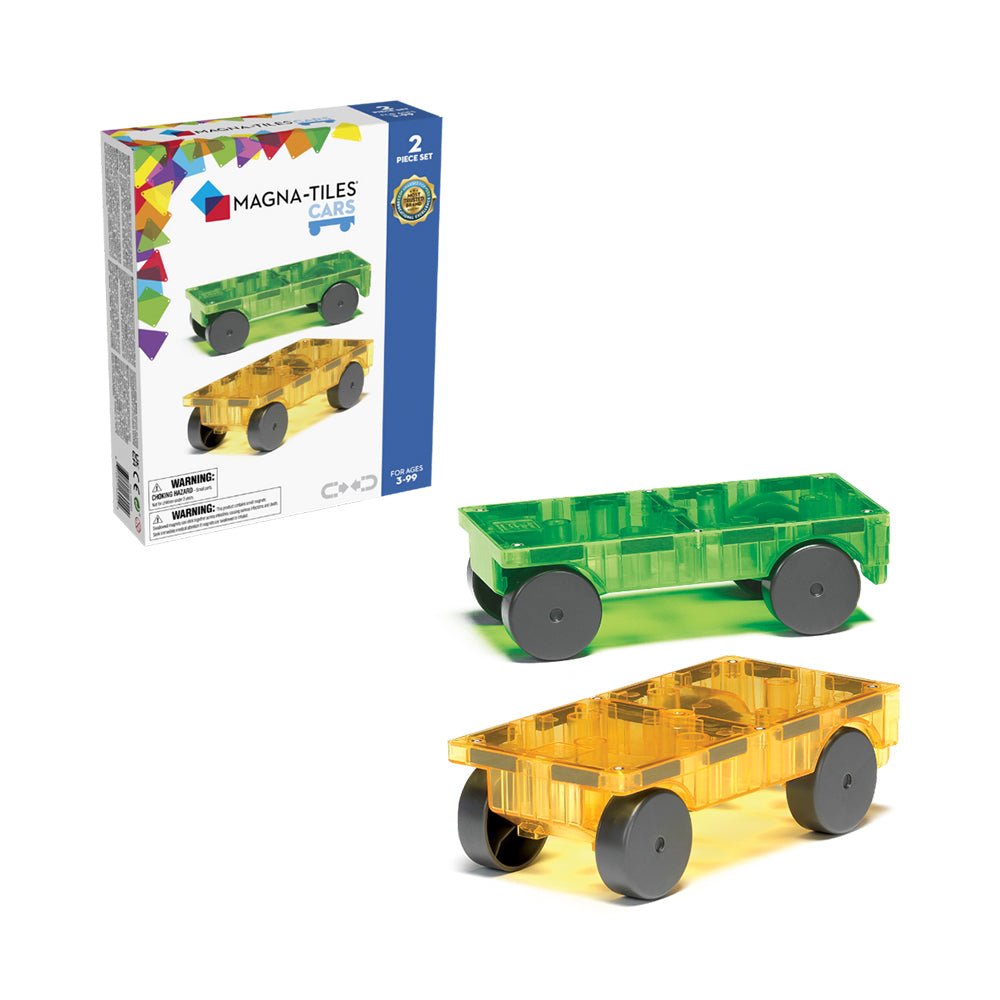 MAGNA - TILES Cars – Green & Yellow 2 - Piece Magnetic Construction Set, The ORIGINAL Magnetic Building - Mastermind Toys___220199