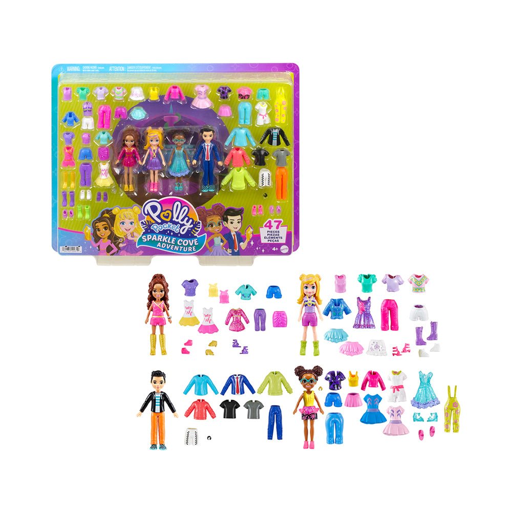 Polly Pocket Sparkle Cove Adventure Fashion Pack Playset With 4 Dolls & 45+ Total Pieces - Mastermind Toys___231025