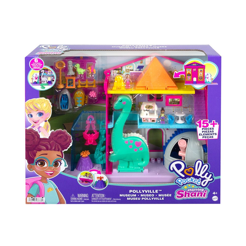 Polly Pocket Starring Shani Pollyville Museum Playset, 2 Micro Dolls, 3 Floors, 15 Accessories - Mastermind Toys___227077