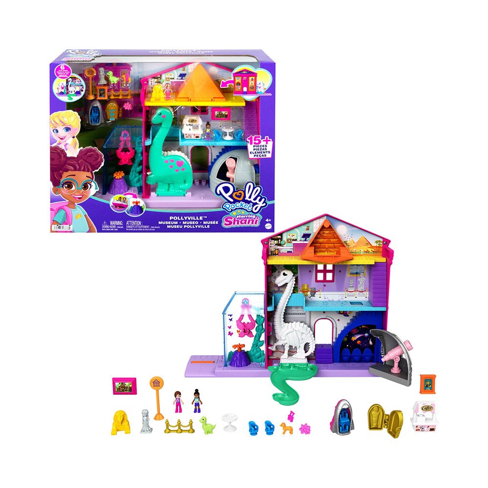 Polly Pocket Starring Shani Pollyville Museum Playset, 2 Micro Dolls, 3 Floors, 15 Accessories - Mastermind Toys___227077